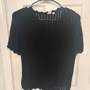 GAP Black Open-Weave Short Sleeve Crew Sweater